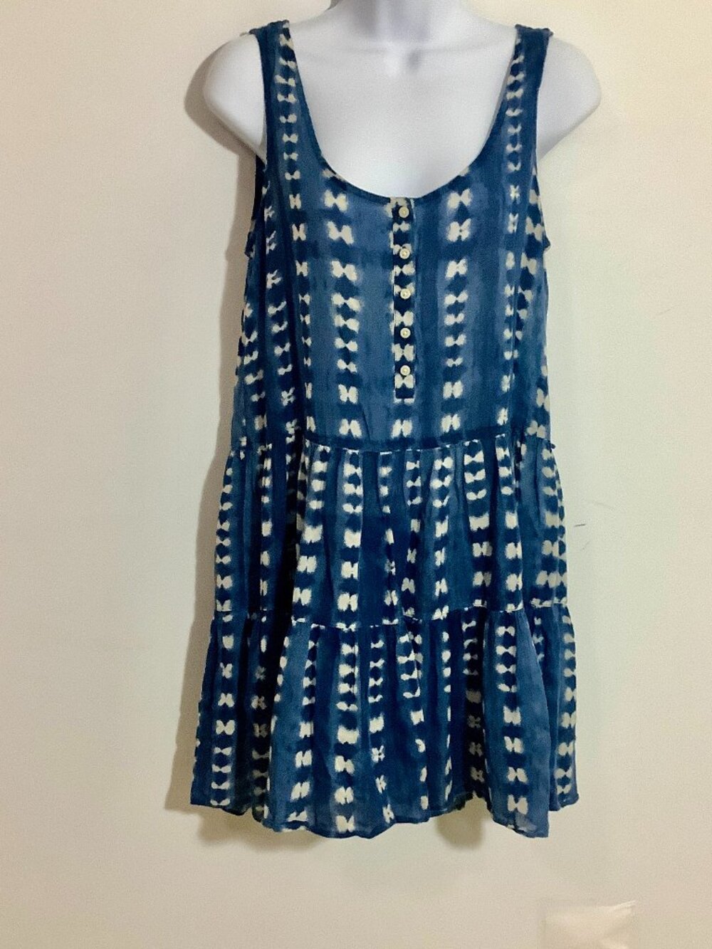 Sleeveless, Cool Gauze Feel, J. Crew Small,  Swingy, Ruffle, Dress Blue White